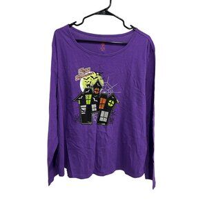 Wal Mart NWT Happy Halloween Graphic Purple Scoop Neck Long Sleeve Shirt SZ 3XL